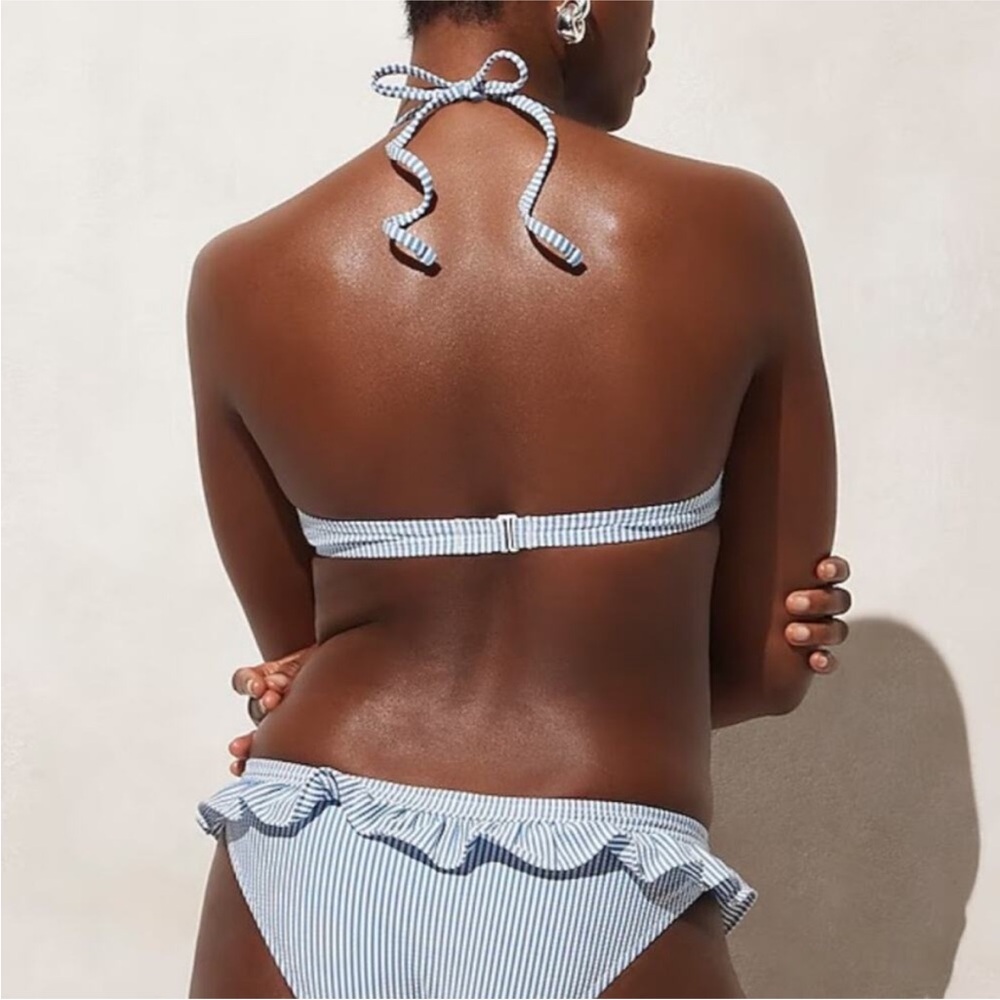 NWT J. Crew Blue and White Seersucker Tie Bikini Top (XXL) - Picture 2 of 8